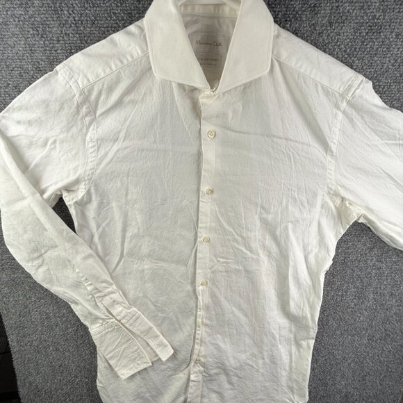 Massimo Dutti White Long Sleeve Button Up Shirt Cutaway Size 15.5 French Cuff - Picture 1 of 16